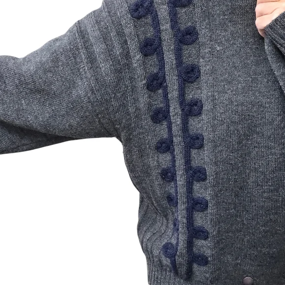 The Villager 1X Vintage 80s Wool Cardigan Shawl Collar Shoulder Pads Oversize - Picture 6 of 9